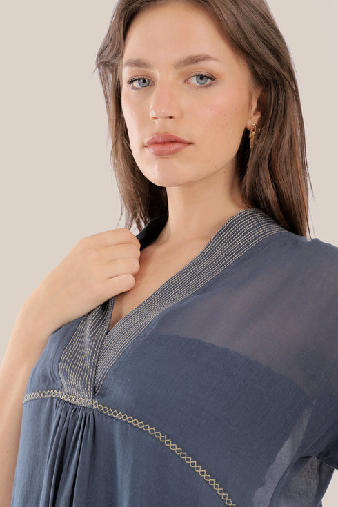 Long dress in cotton voile with pockets